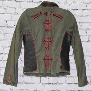 Jaded by Knight Green Military-style Blazer Cotton Leather Embroidered Jacket S